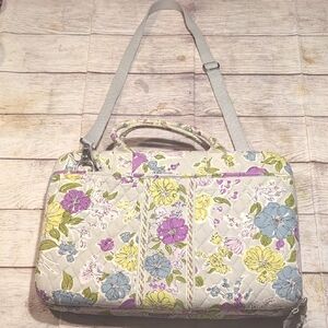 Vera Bradley Hard Laptop Bag Tote Village Gray With Floral Pattern